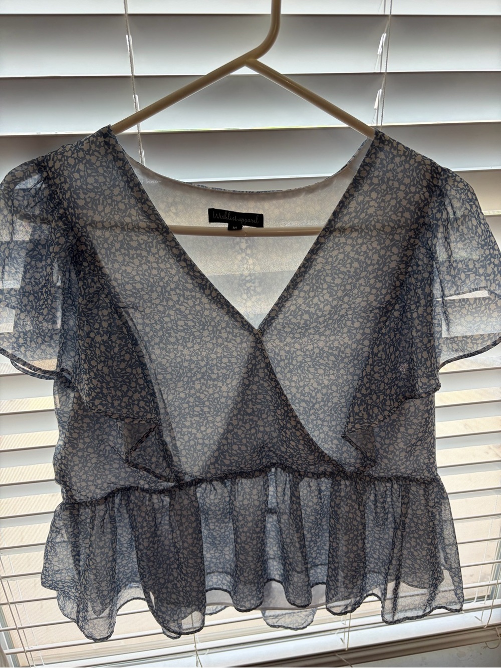 Wishlist Blue Floral Ruffle Peplum Blouse